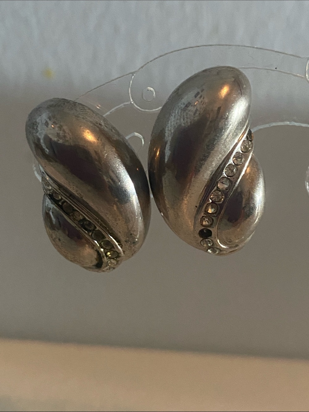 Silver-Tone Crystal Accent Dome Clip-On Earrings